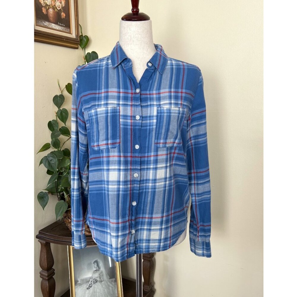 Universal Thread Blue Plaid Soft Button Down Top sz S